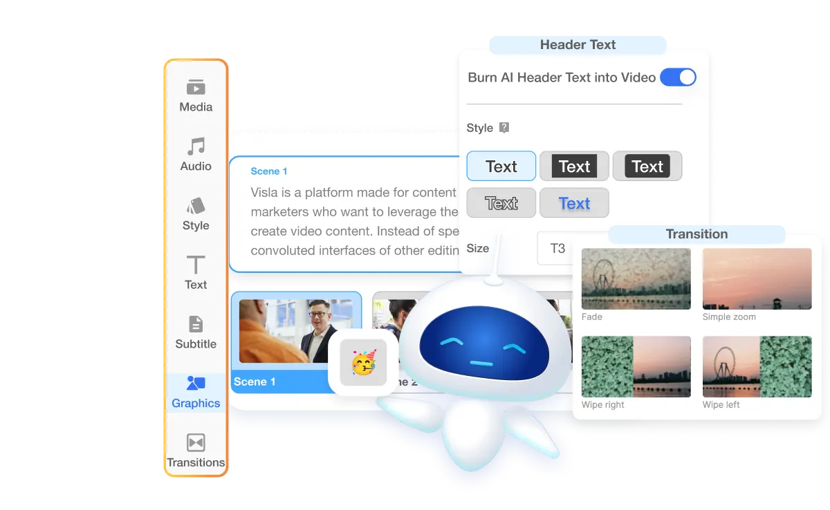 Edit your Visla Text to Video with tools to change scenes, branding, and animations.